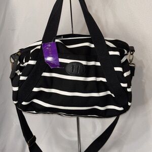 Madden Girl Black White Striped Duffle Bag